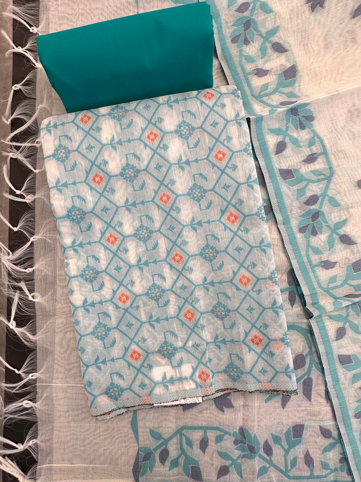 Sea Green Jacquard Unstitched Cotton Suit