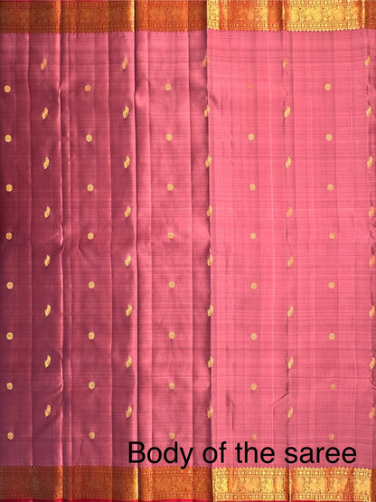 Dusky Pink -Maroon Handloom Kanjivaram Pure Silk Saree