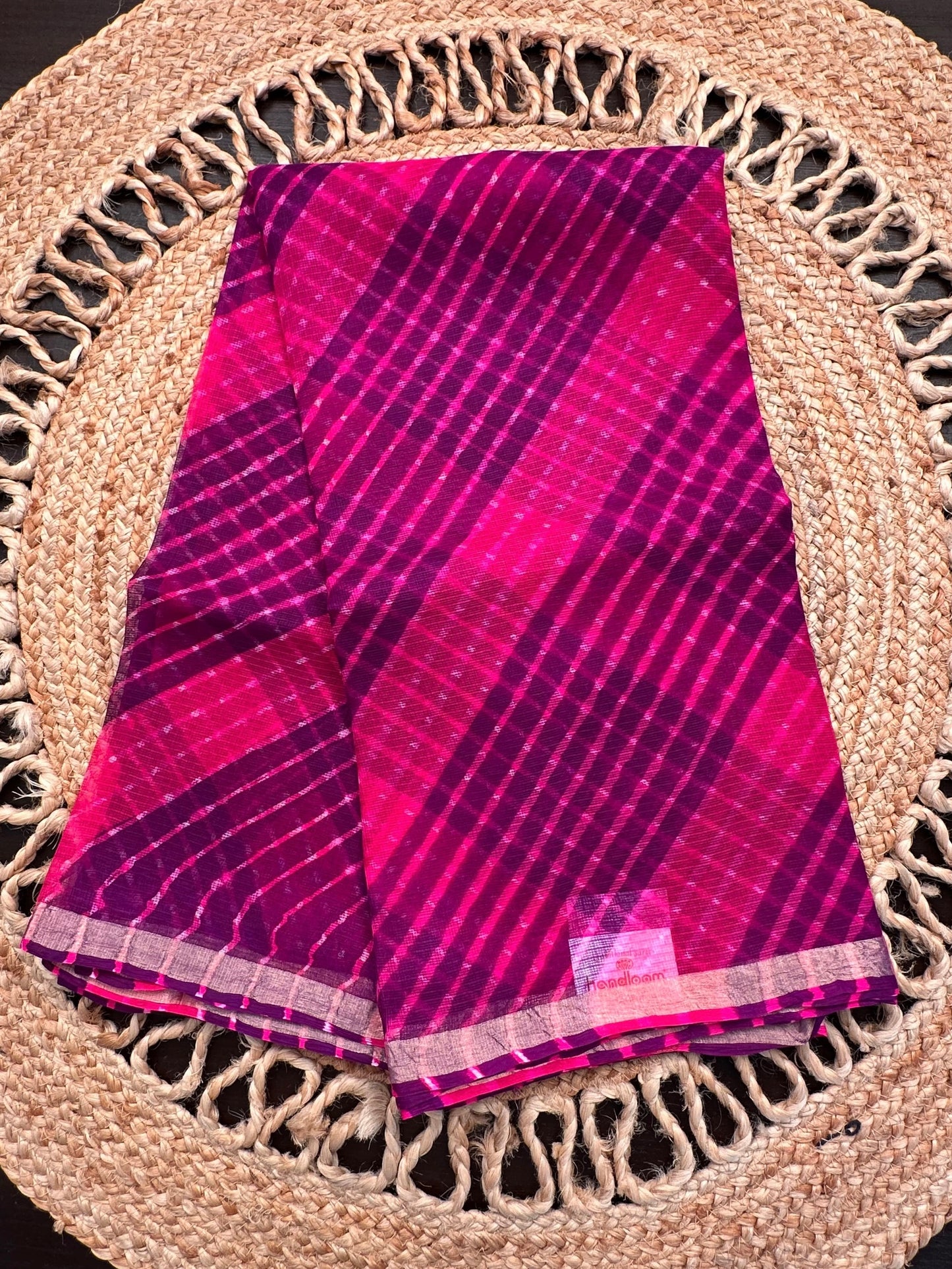 Rani-Purple Mothra Kota Doria Pure Silk Saree