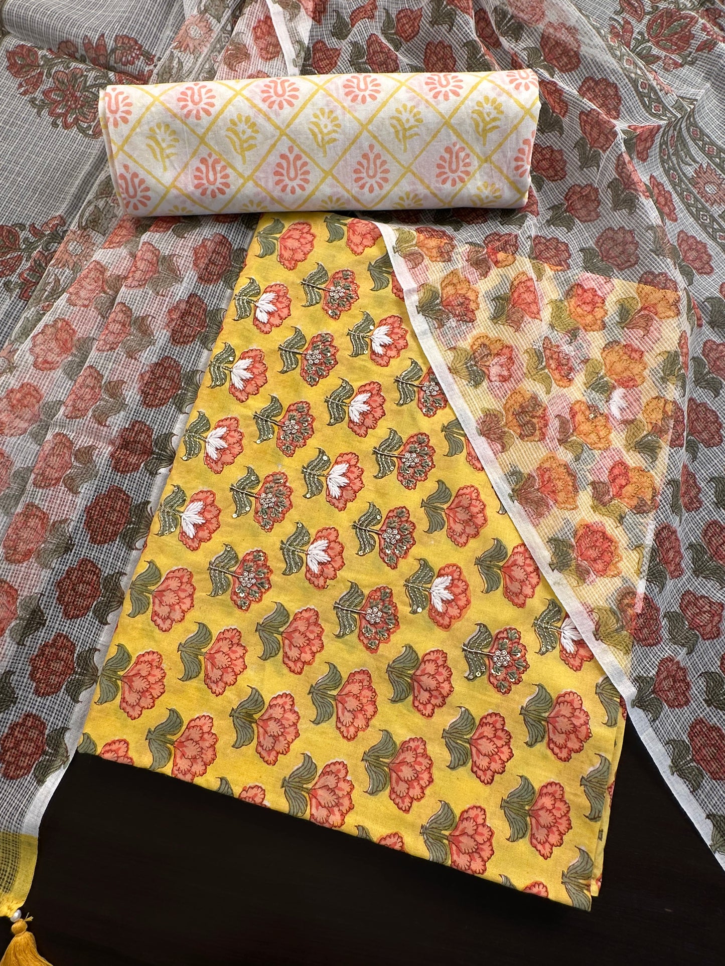 Yellow Block Printed Pure Cotton Suit