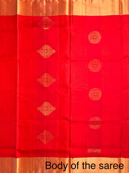 Orange-Red Tiruchirapalli Pure Soft Silk Saree