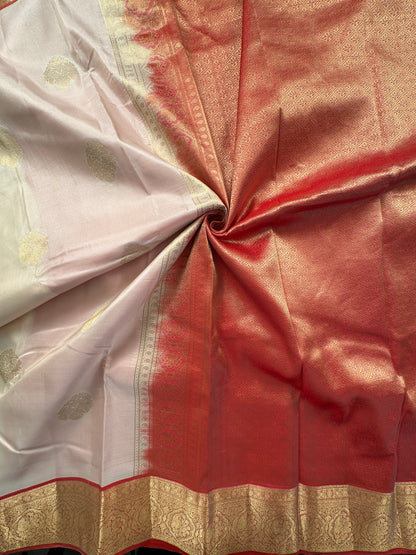 Cream Pondicherry Handloom Pure Silk Saree