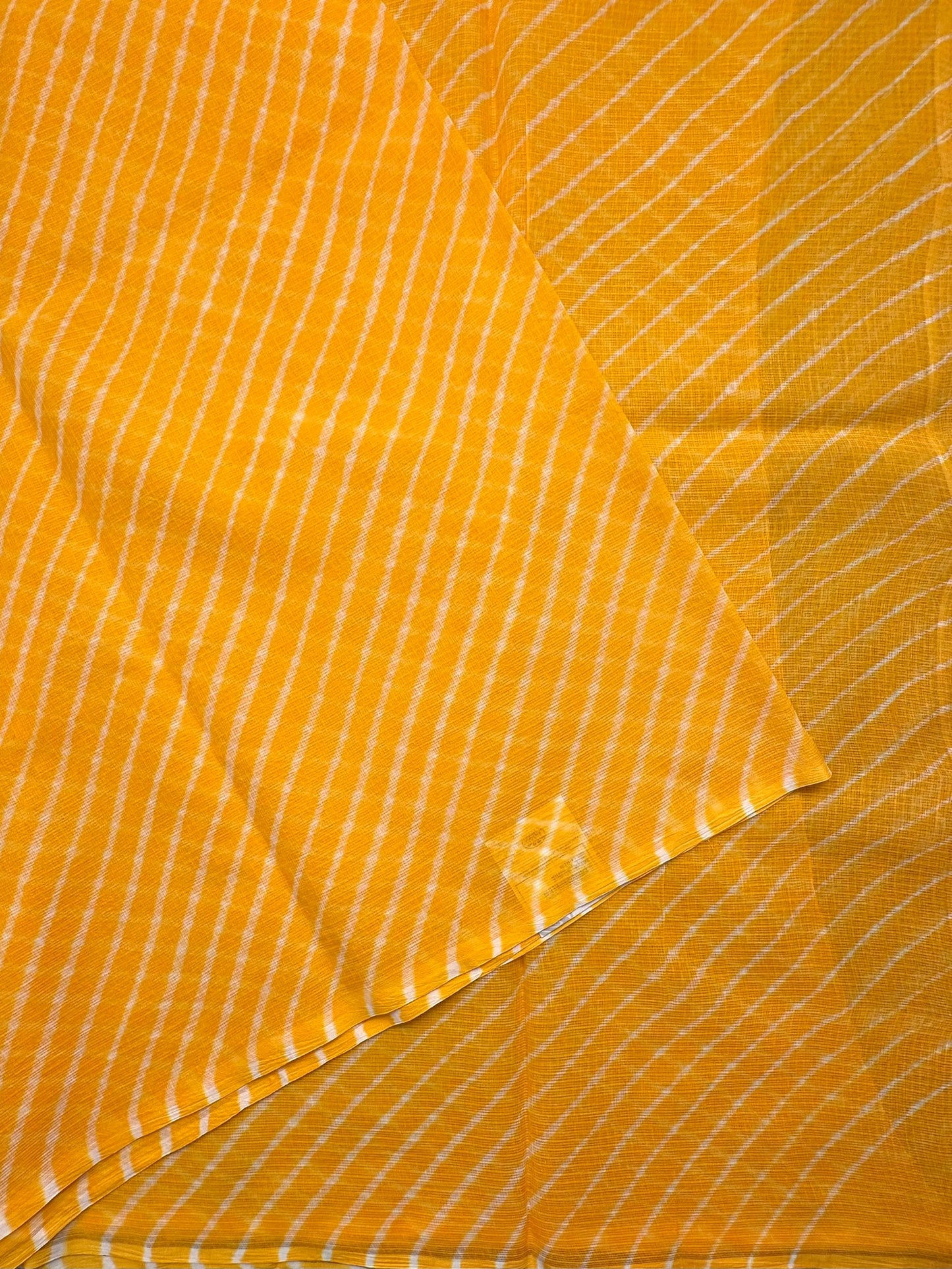 Yellow Khat Leheriya Kota Doria Pure Cotton Saree