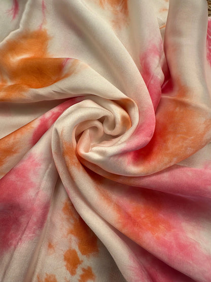 Pink-Orange Tie-Dye Cotton Satin Fabric