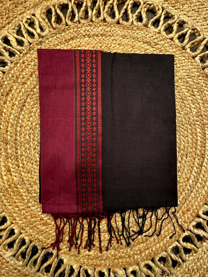 Black Piku Bengal Cotton Saree