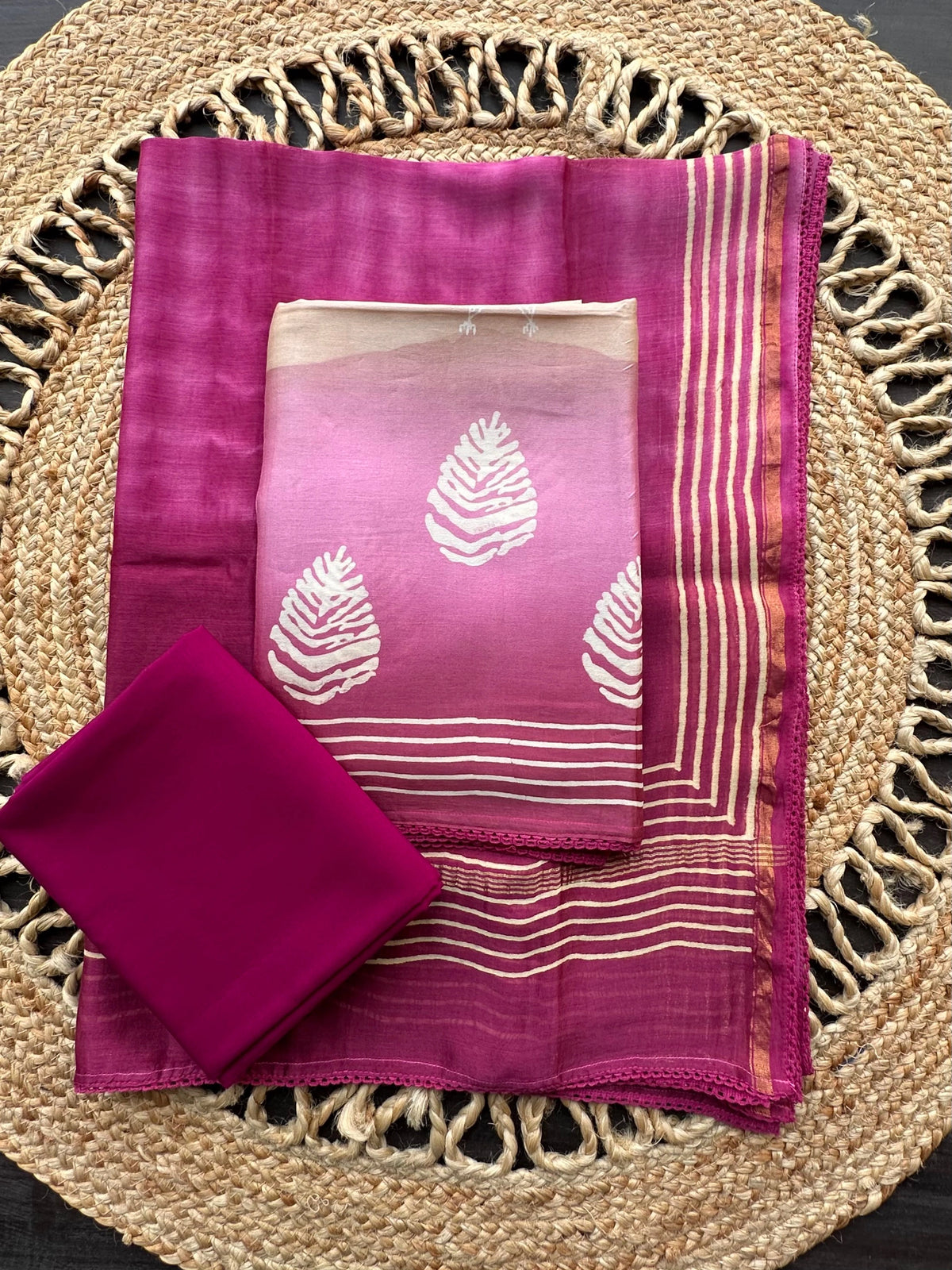 Beige-Magenta Akanksha Chanderi 3-Piece Unstitched Suit