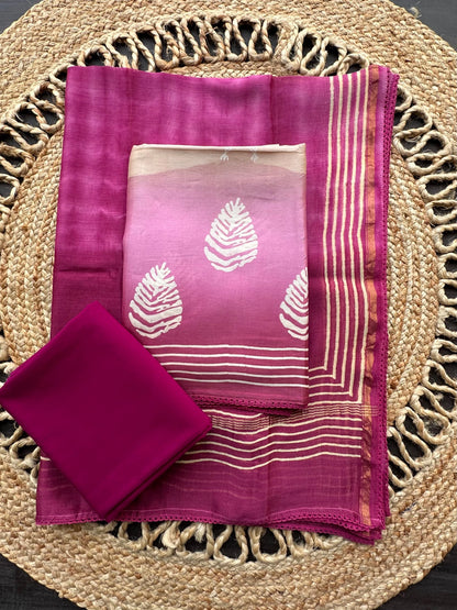 Beige-Magenta Akanksha Chanderi 3-Piece Unstitched Suit