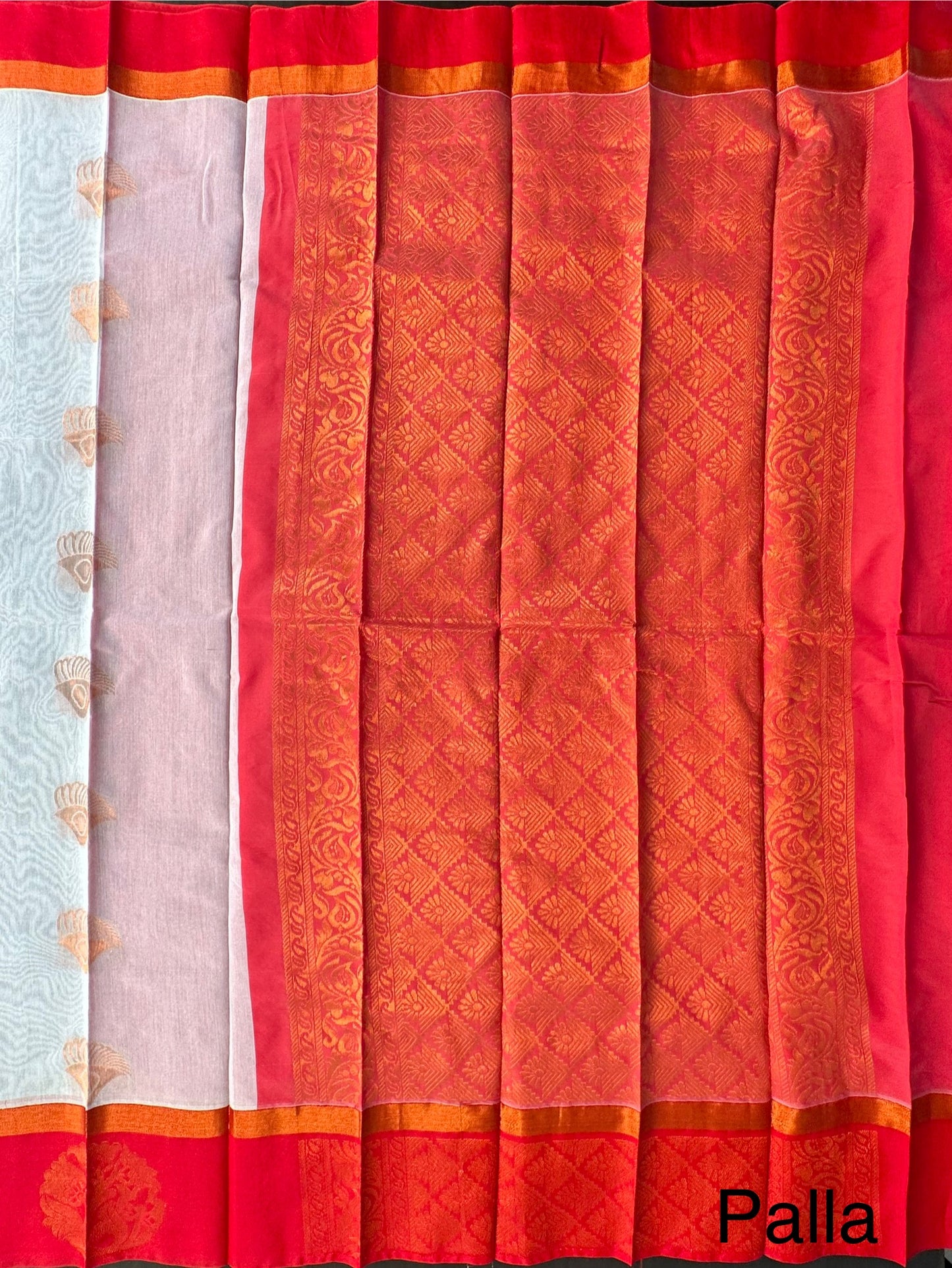 White Red Doodh Aalta Pure Cotton Saree