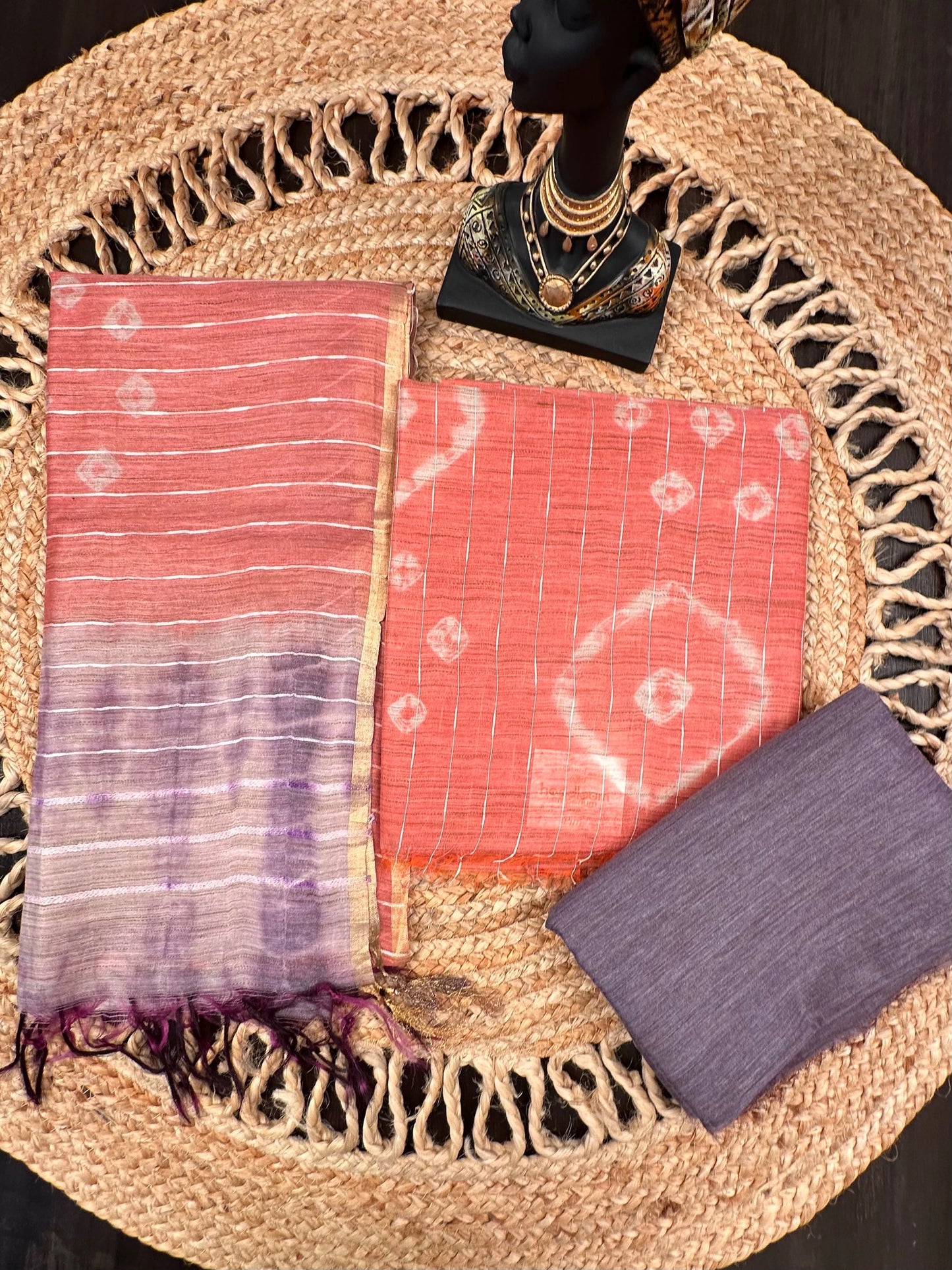 Rust-Mauve Kumari Art Cotton 3-Piece Suit