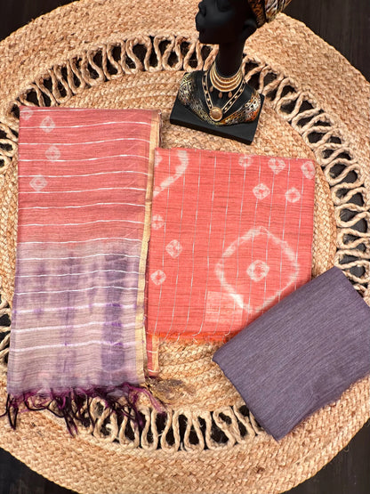 Rust-Mauve Kumari Art Cotton 3-Piece Suit