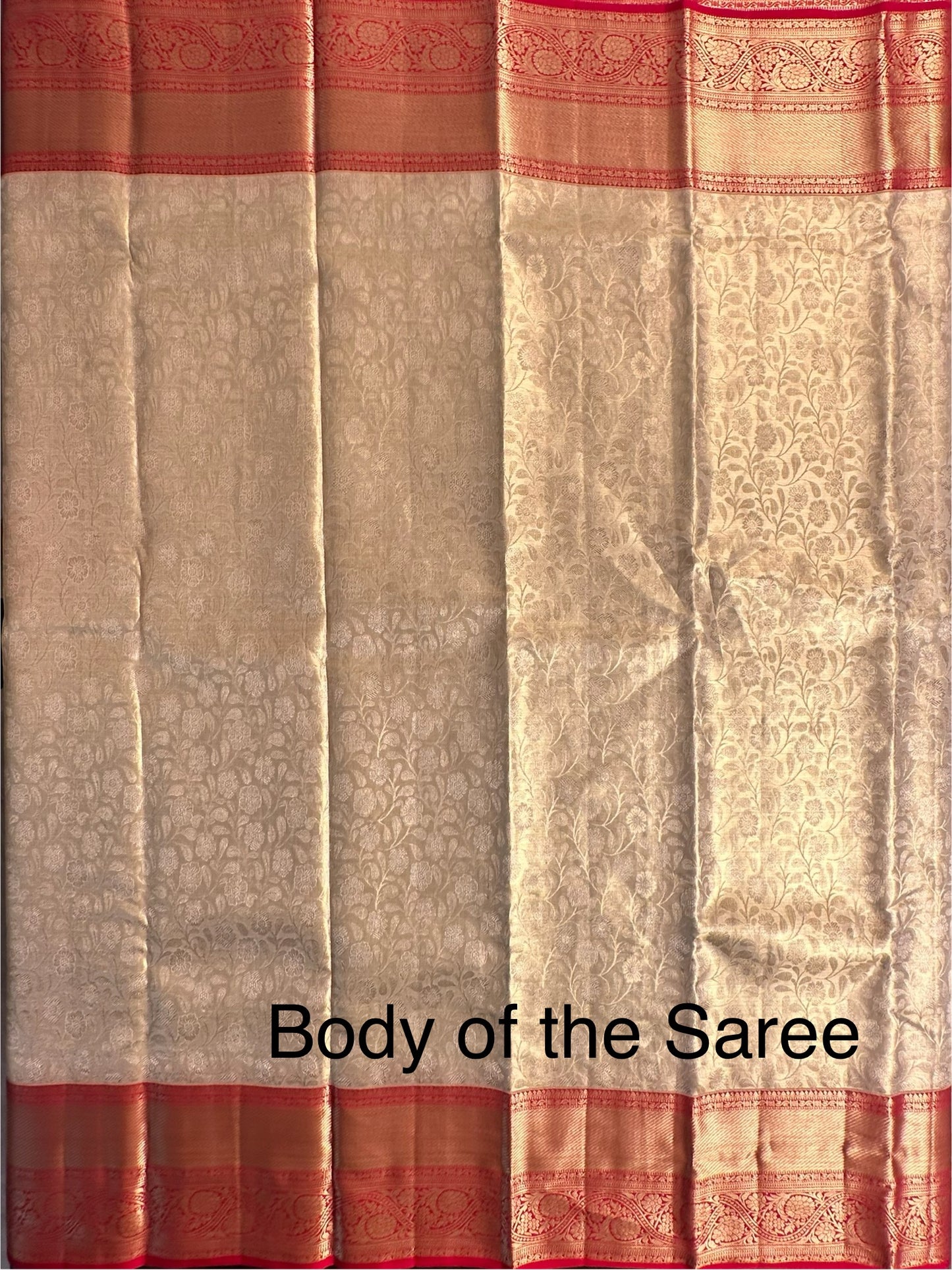Golden - Red  Handloom Kanjivaram Jamawar Pure Tissue Silk Saree