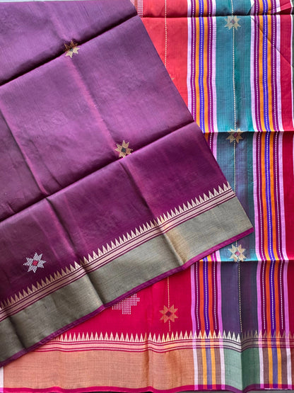 Wine-Multi Colour Assam Resham Weave Silk Saree