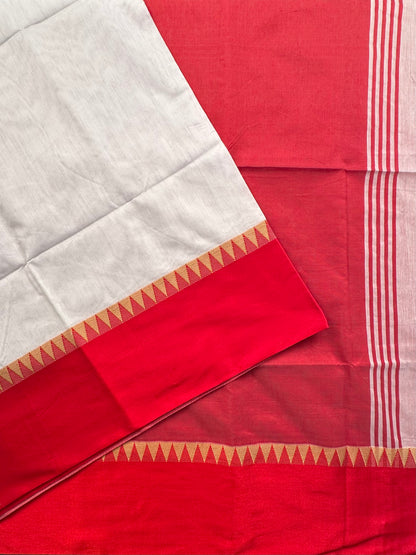 White Red Doodh Aalta Pure Cotton Saree