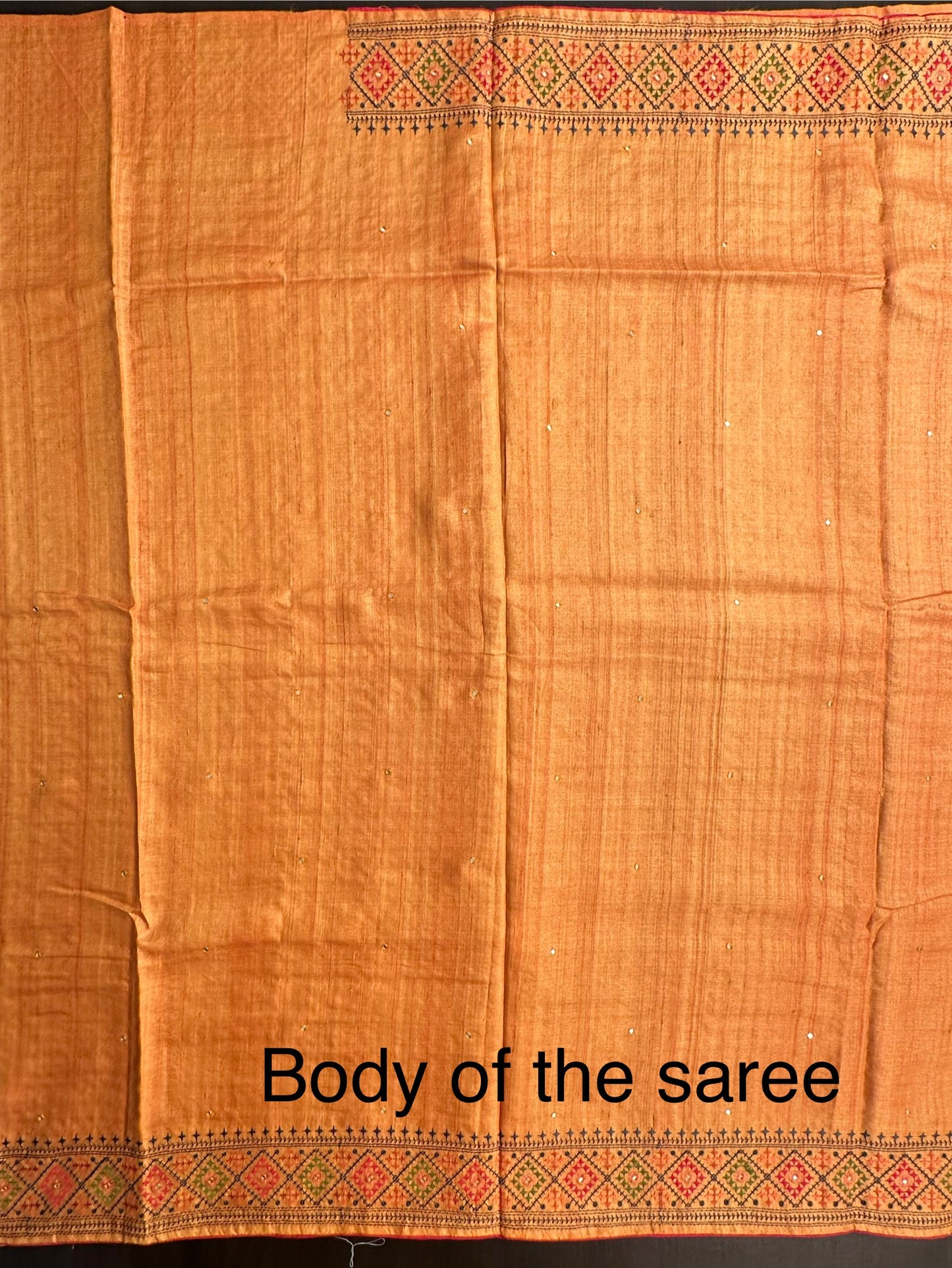 Mustard Pure Tussar Silk Saree With Embroidery