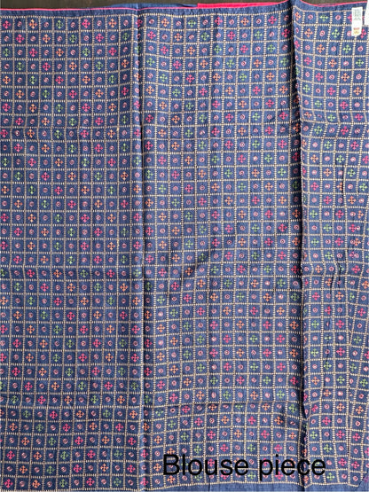 Navy Blue Pure Tussar Silk Saree With Embroidery