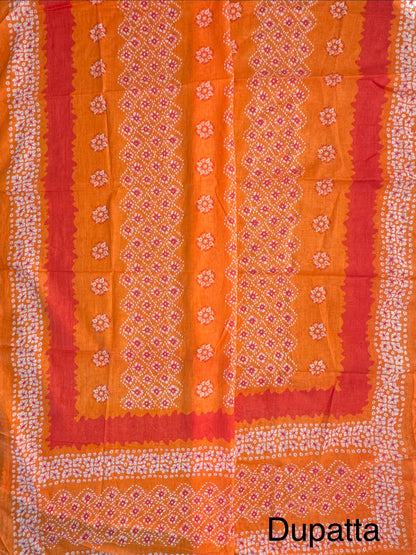 Orange Jaipuri Necktie Cotton 3-Piece Suit