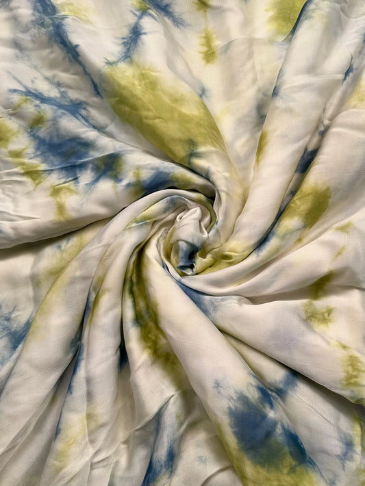 Blue-Green Tie-Dye Cotton Satin Fabric
