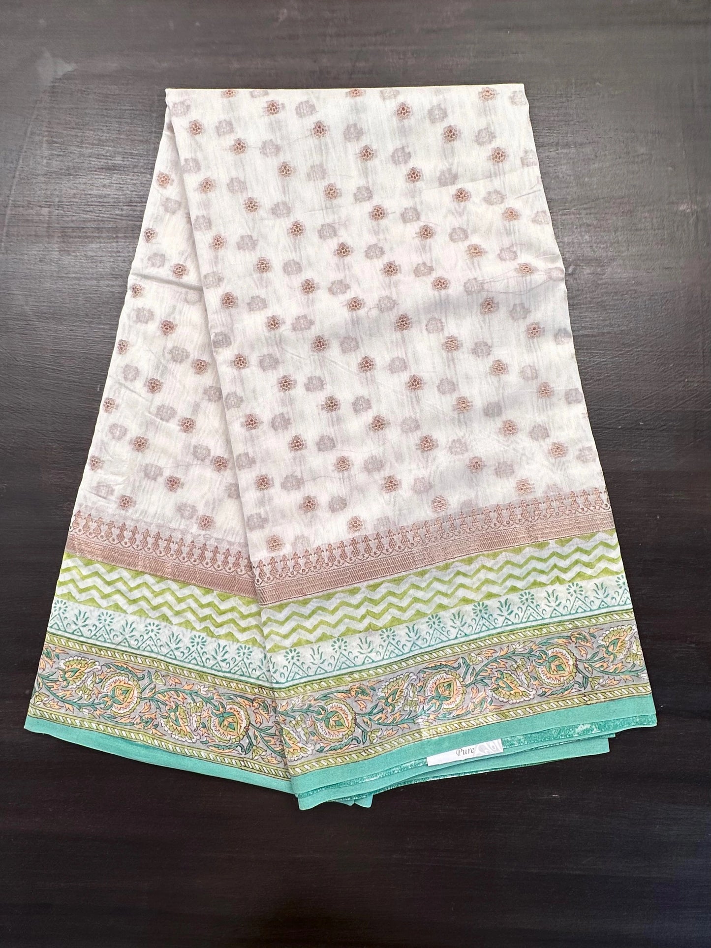 Off White Chanderi Saree with Hand Block Print