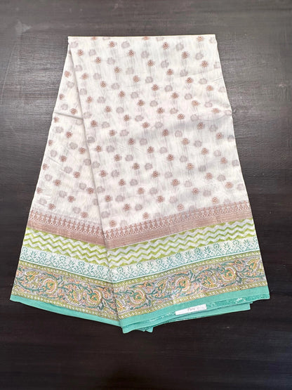 Off White Chanderi Saree with Hand Block Print