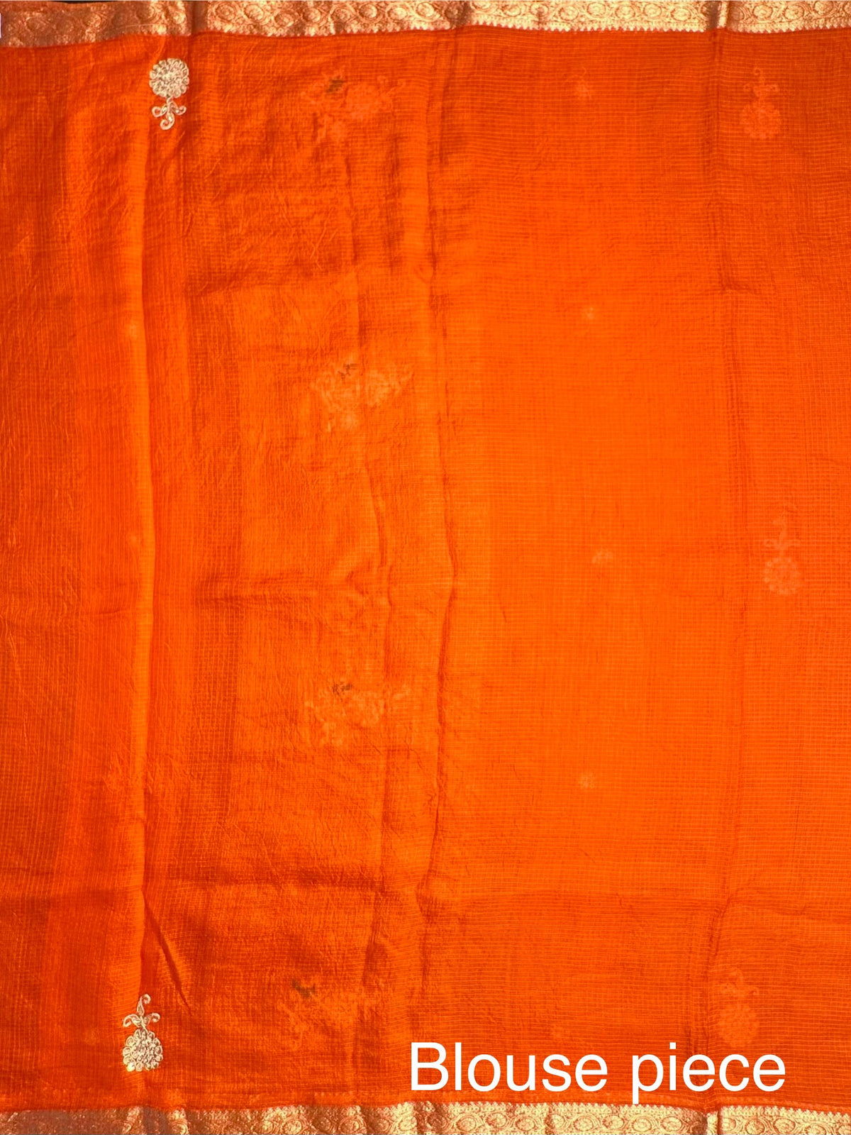 Orange Kota Doria Pure Silk Saree With Hand Work
