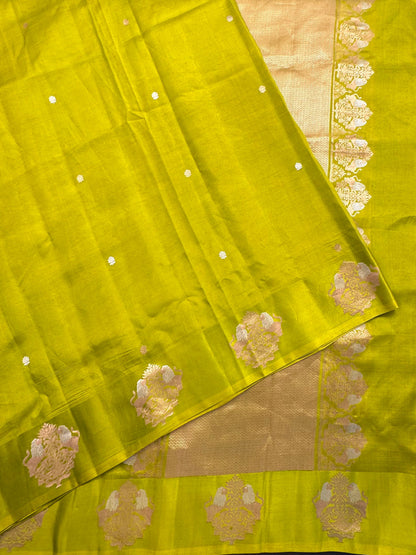 Olive Green Banarasi Satin Saree