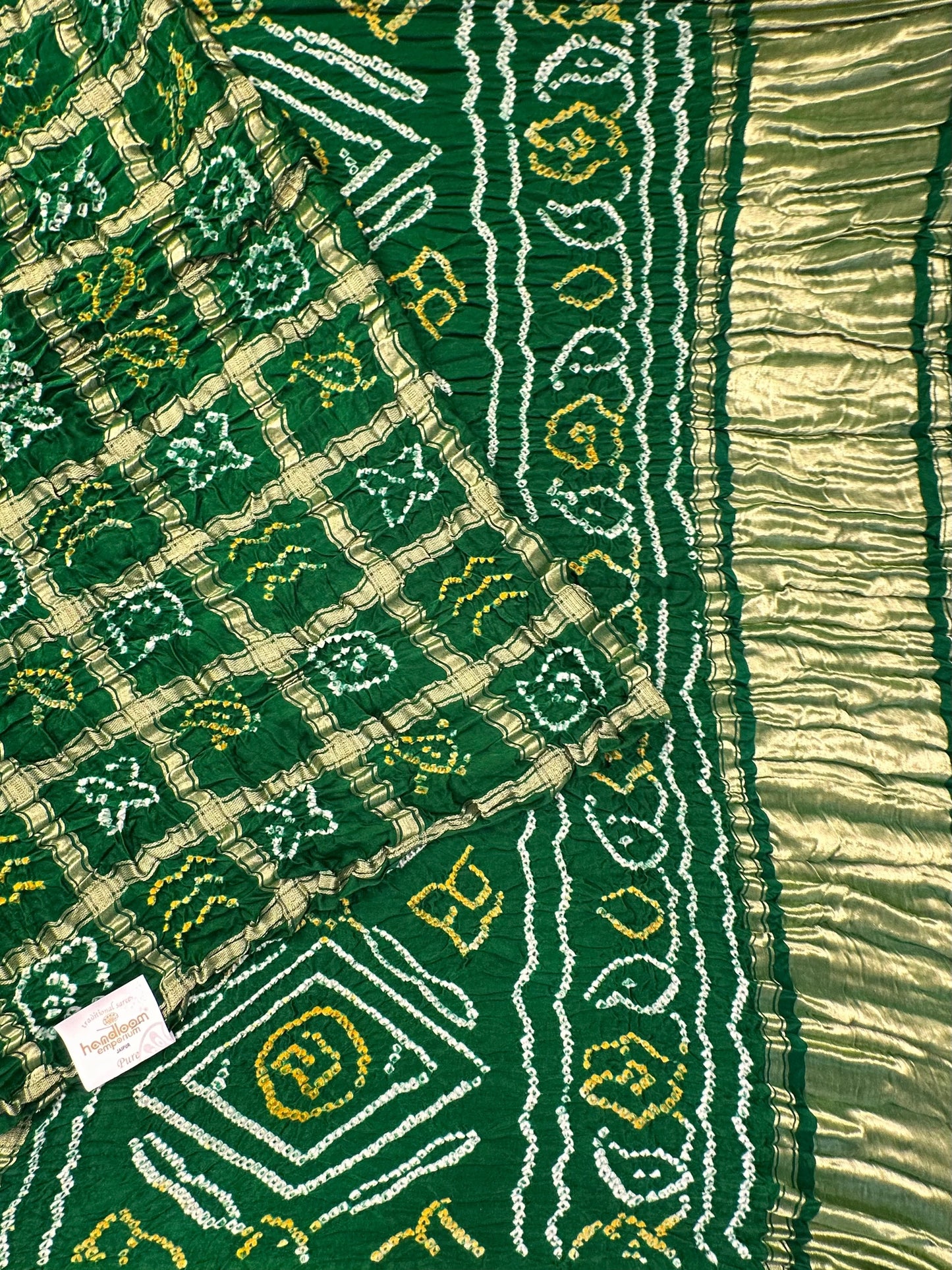 Bottle Green Gharchola Bandhej Gajji Silk Saree