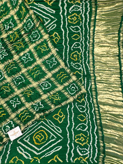 Bottle Green Gharchola Bandhej Gajji Silk Saree