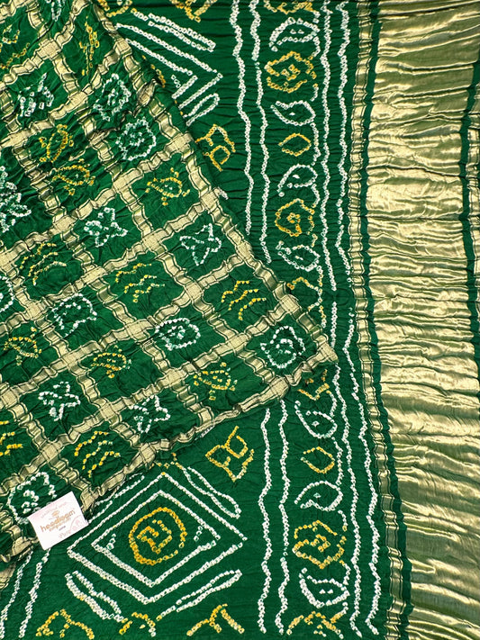 Bottle Green Gharchola Bandhej Gajji Silk Saree