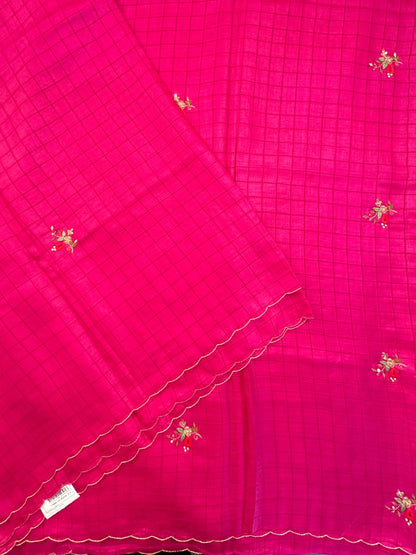Rani Hand Embroidery Pure Tussar Silk Saree