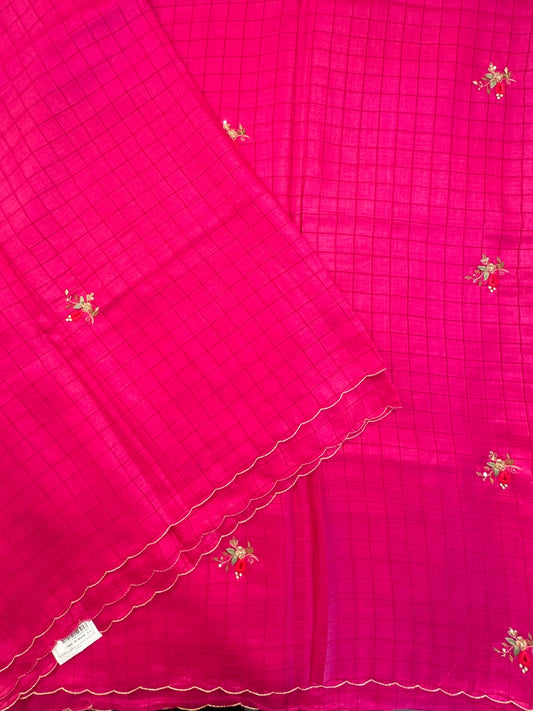 Rani Hand Embroidery Pure Tussar Silk Saree