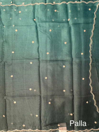 Turquoise Blue Gitika Kota Doria Pure Silk Saree