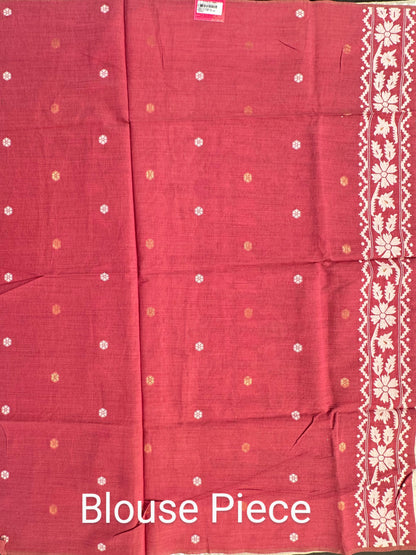 Beige-Pink Floral Weave Fancy Cotton Saree