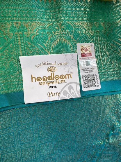 Parrot Green  Handloom Kanjivaram Pure Silk Saree