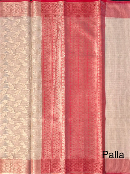 Cream Kota Doria Fancy Cotton Saree