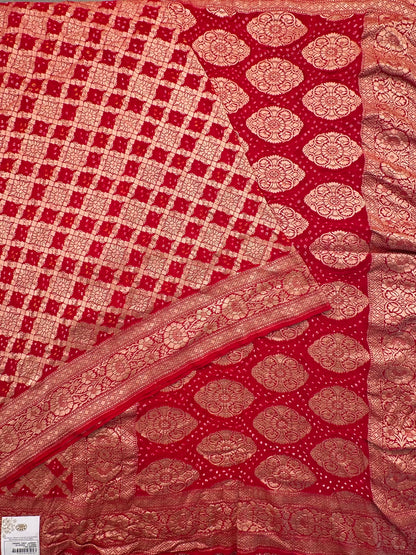 Red Gharchola Bandhej Pure Georgette Saree
