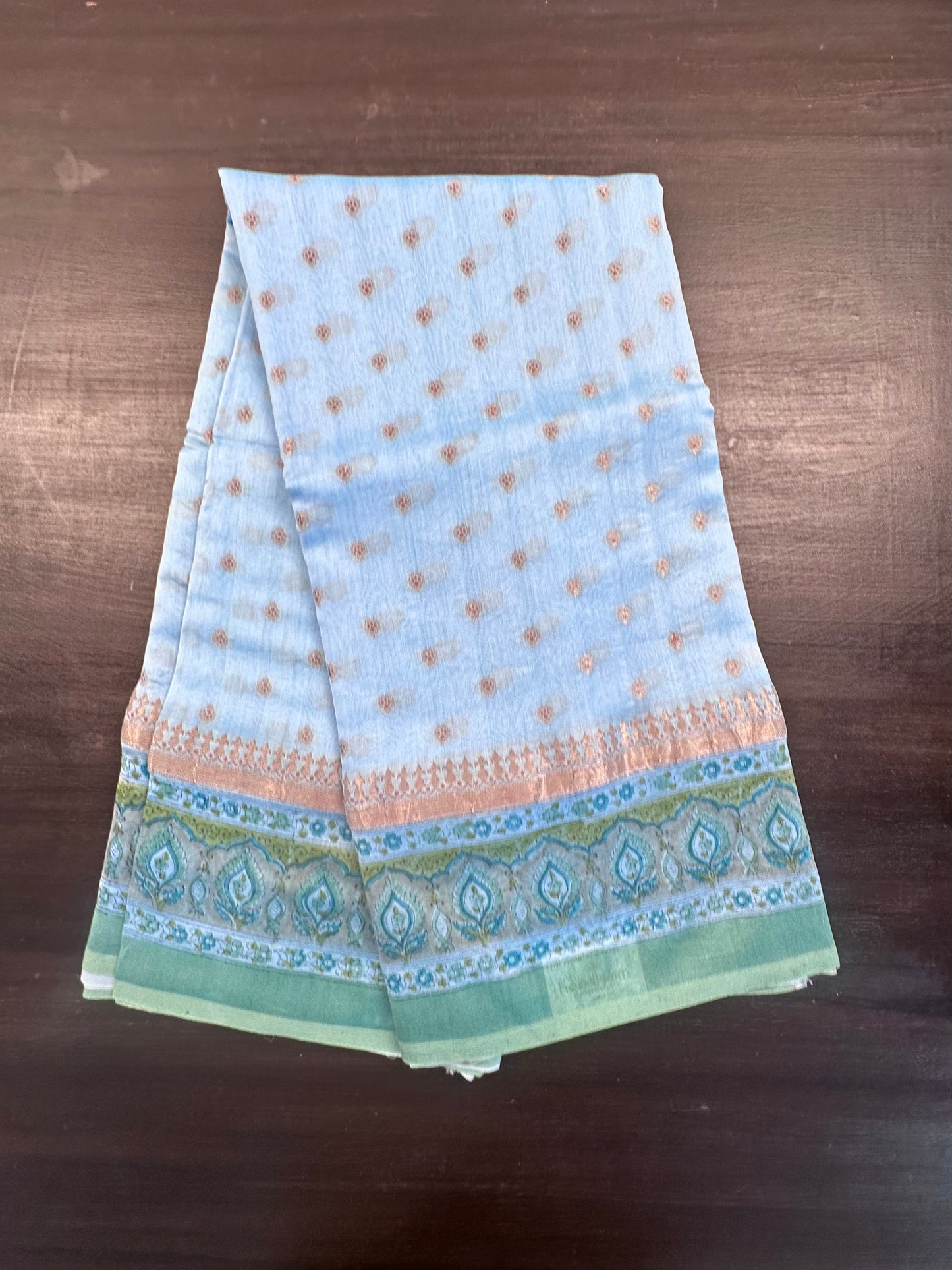 Blue Chanderi Saree with Hand Block Print