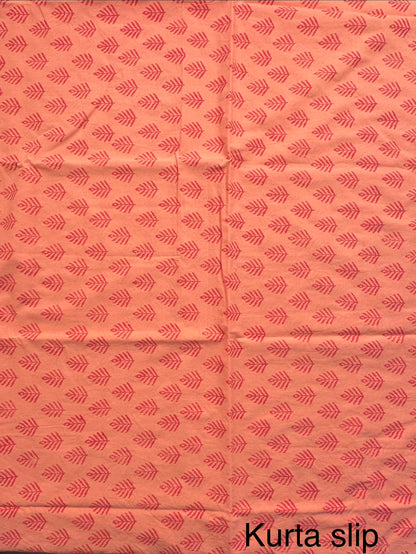 Peach 4-Piece Kota Doria Cotton Unstitched Suit