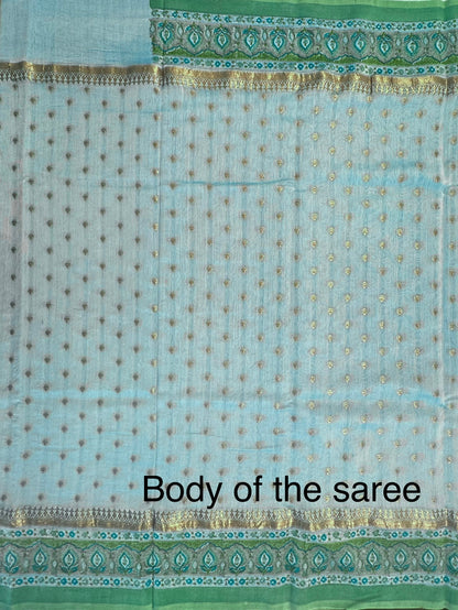 Blue Chanderi Saree with Hand Block Print