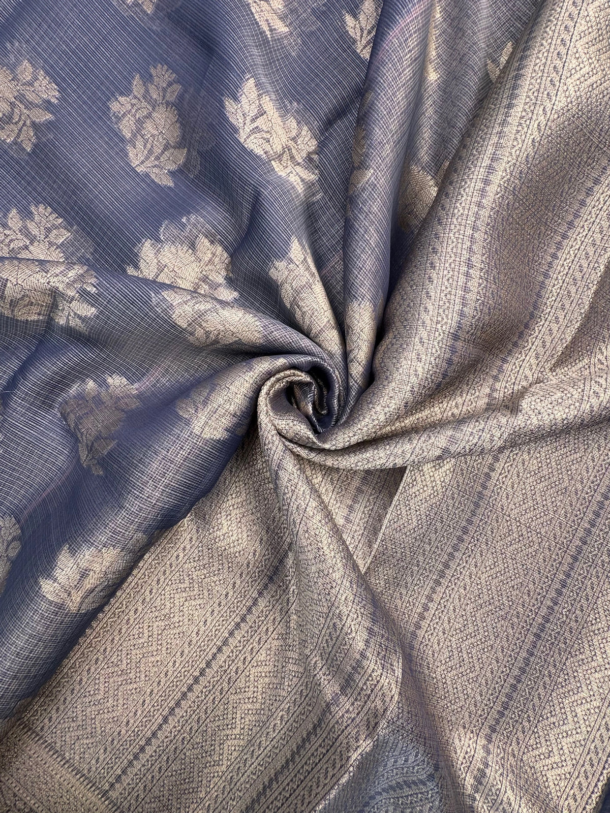 Greyish Blue Arvita Kota Doria Fancy Cotton Saree