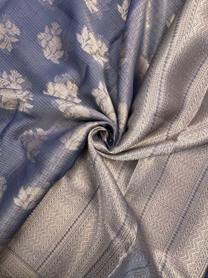 Greyish Blue Arvita Kota Doria Fancy Cotton Saree