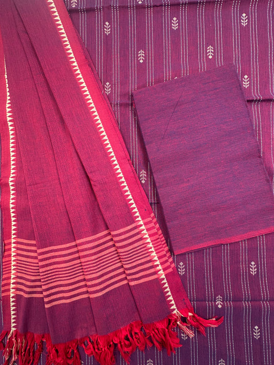 Magenta South Cotton 3-Piece Suit