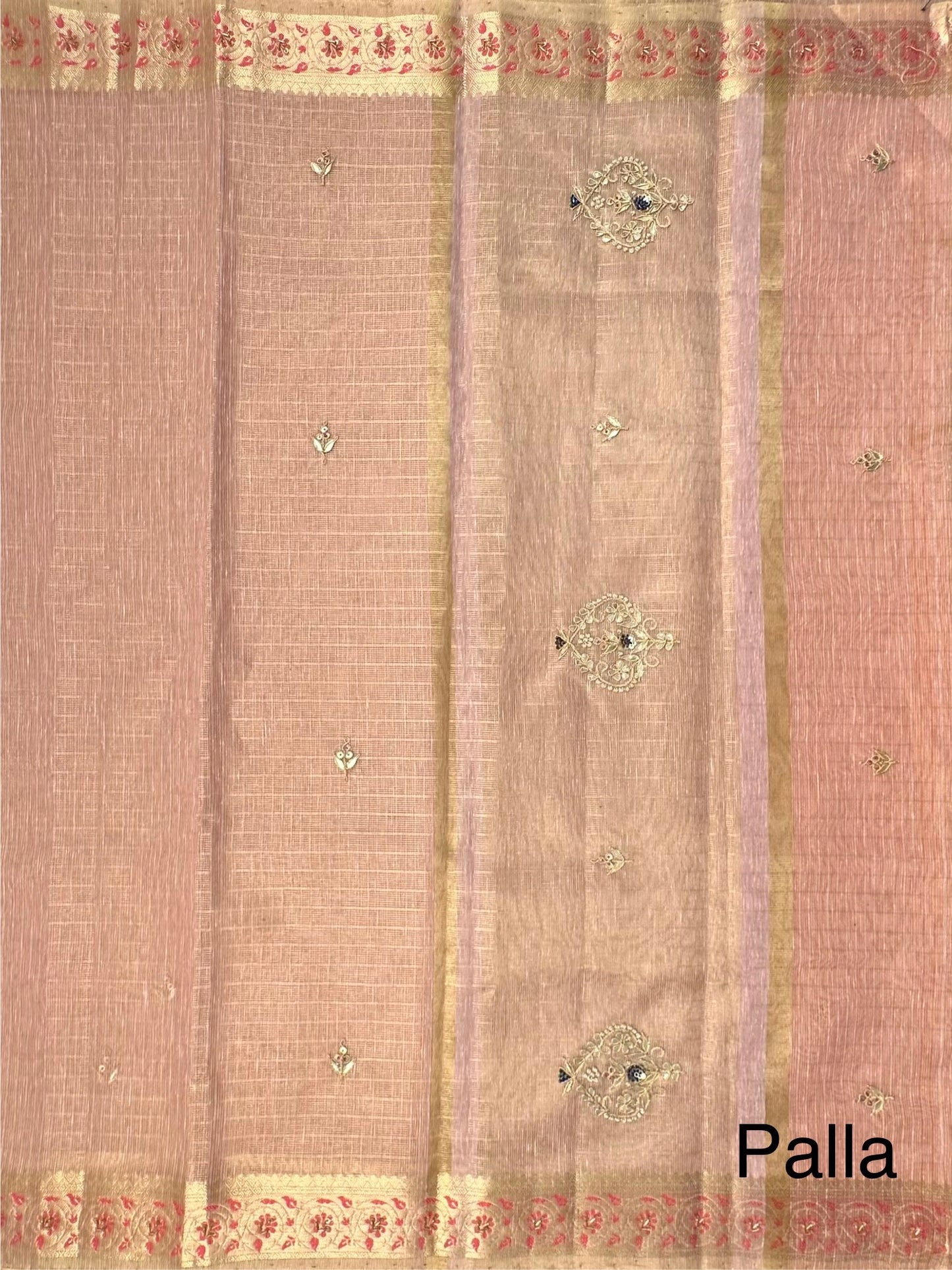 Dusky Pink Fancy Zari Cotton Saree With Hand Work