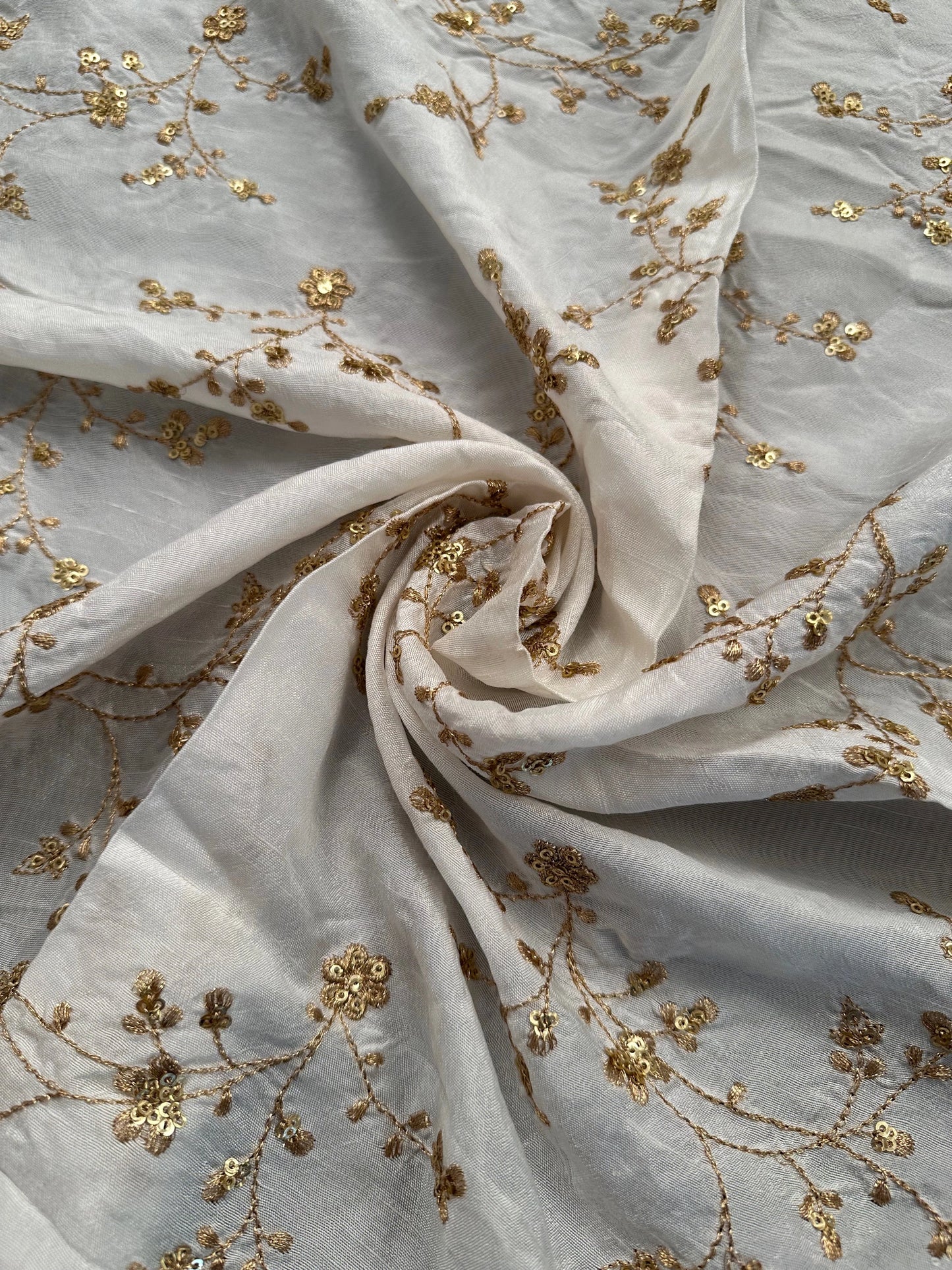 Off-White Sequins Work Viscose Fabric