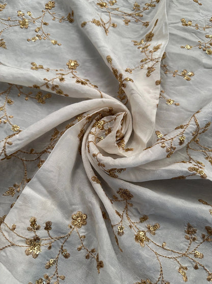 Off-White Sequins Work Viscose Fabric