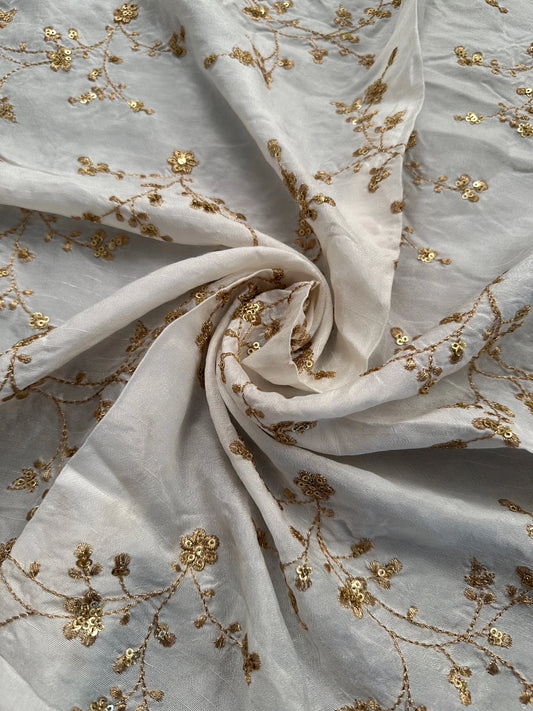 Off-White Sequins Work Viscose Fabric