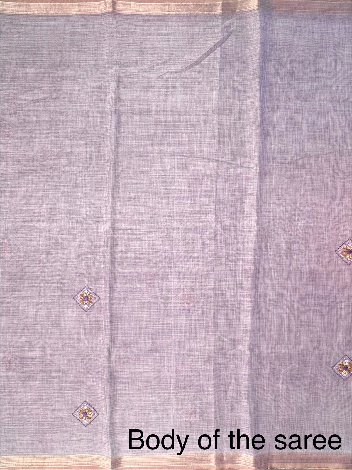 Purple Blended Cotton Saree with Hand Embroidery