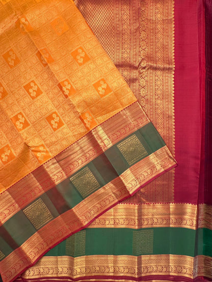 Mustard-Maroon Handloom Kadiyar Pure Silk Saree