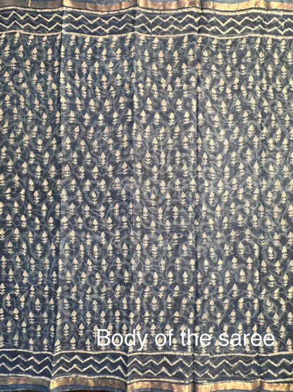 Indigo Kota Doria Cotton-Silk Saree