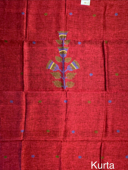 Maroon Linen Dhakai 2 Piece Kurta Dupatta Unstitched Set