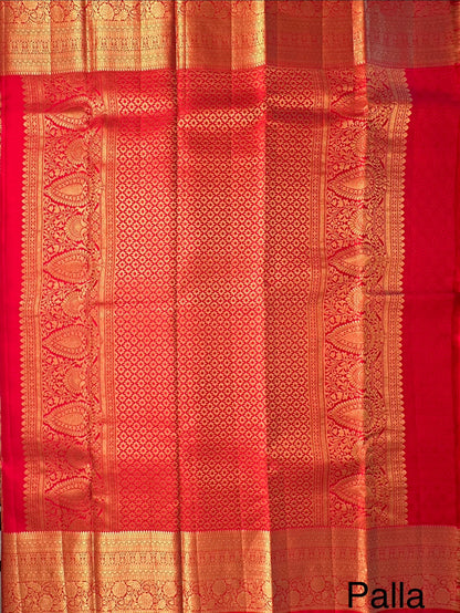 Red Handloom Kanjivaram Jamawar Pure Silk Saree
